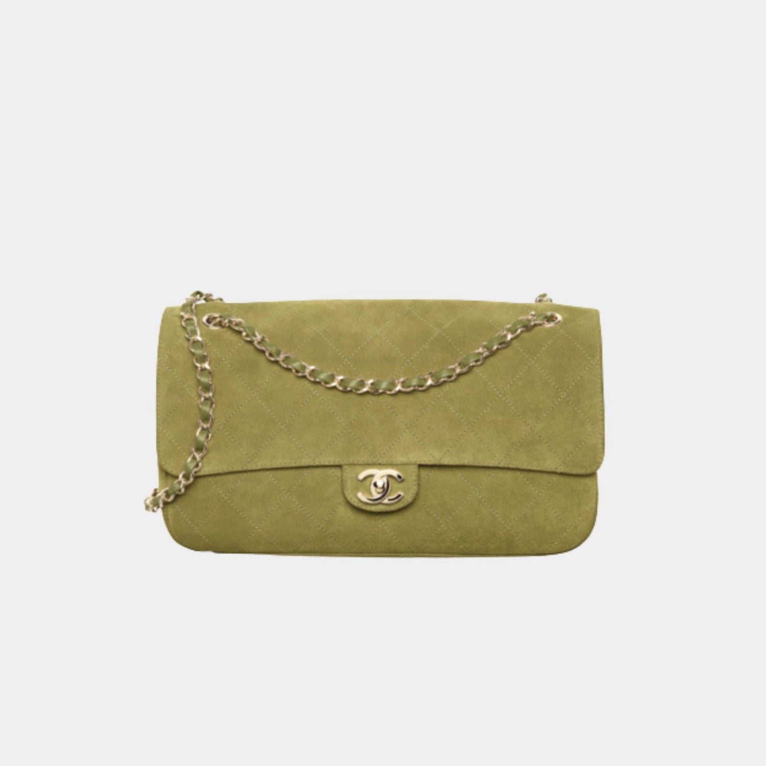 Chanel Maxi Flap Bag Suede Calfskin &amp; Gold Metal, Khaki