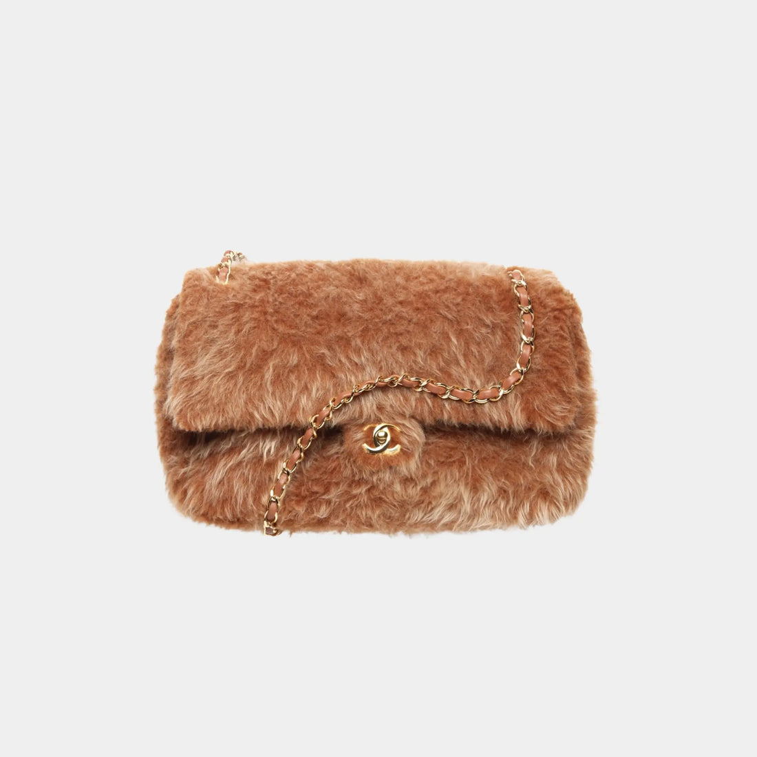 Chanel Maxi Flapbag in Brown Shearling Lambskin & Gold-Tone Metal, Front