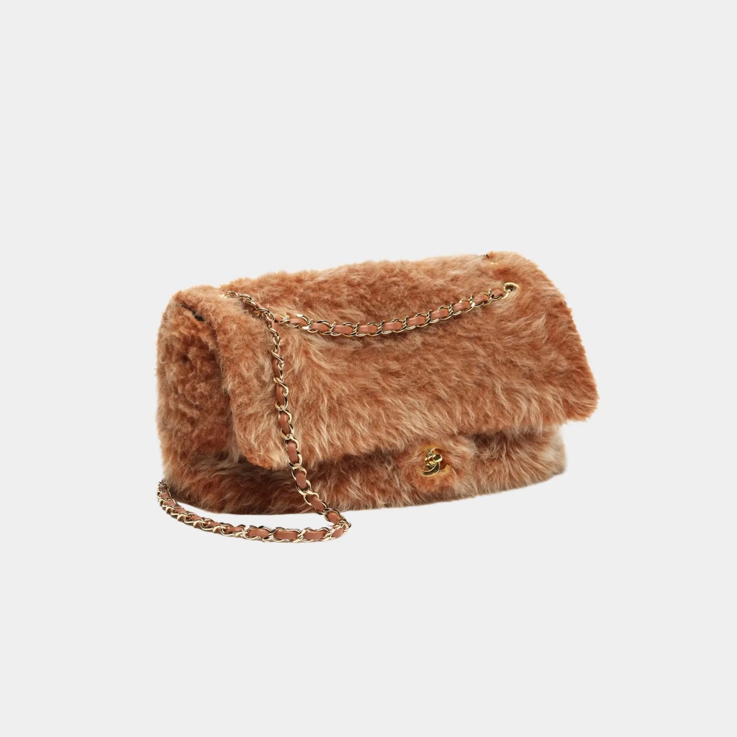 Chanel Maxi Flapbag in Brown Shearling Lambskin &amp; Gold-Tone Metal, Side
