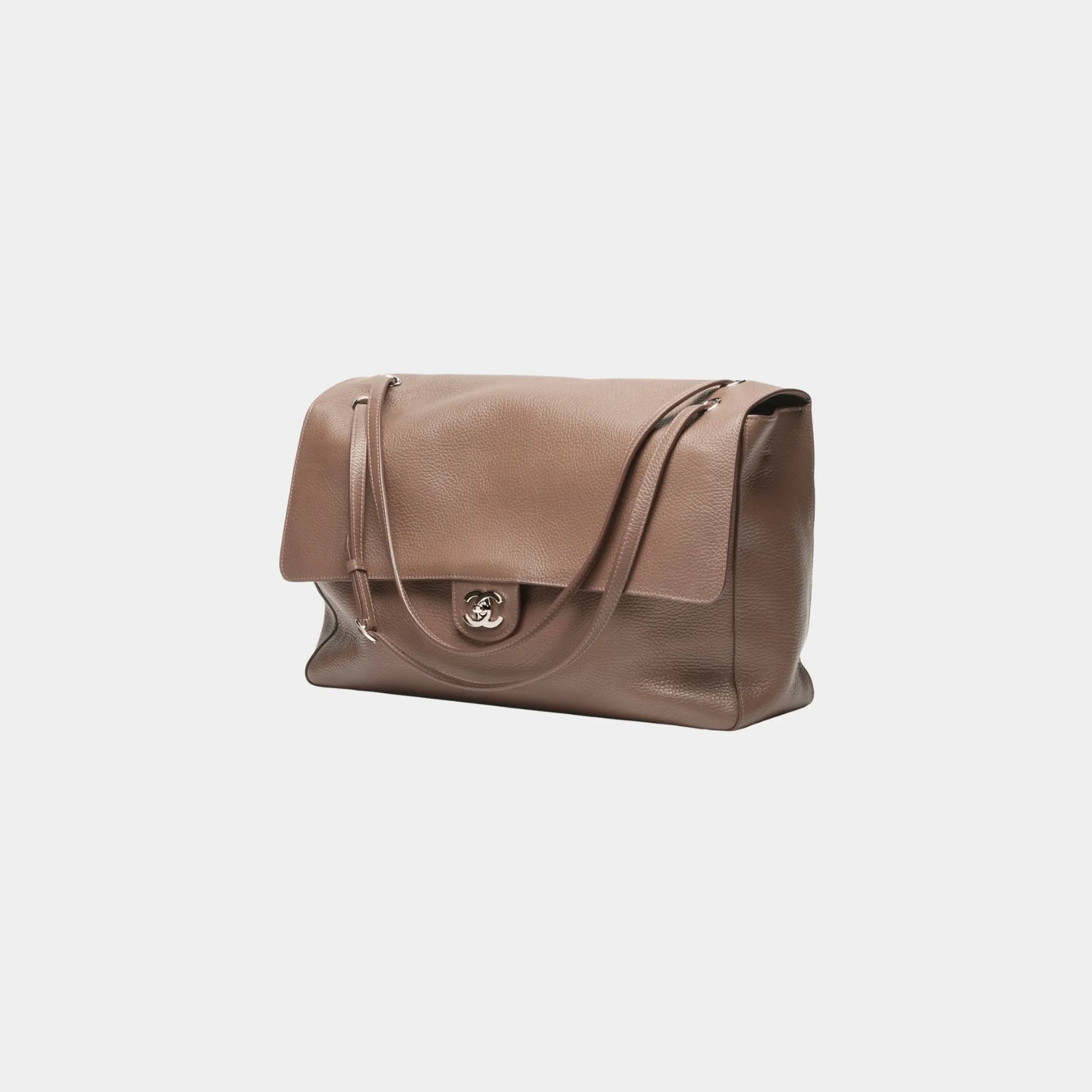 Chanel Maxi Flapbag in Grained Calfskin &amp; Silver Metal, Light Brown, Side