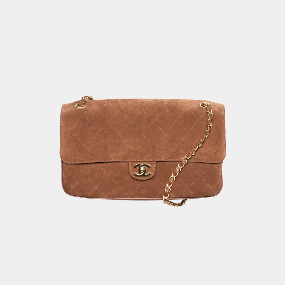 Maxi Flapbag in Suede Calfskin & Gold-Tone Metal