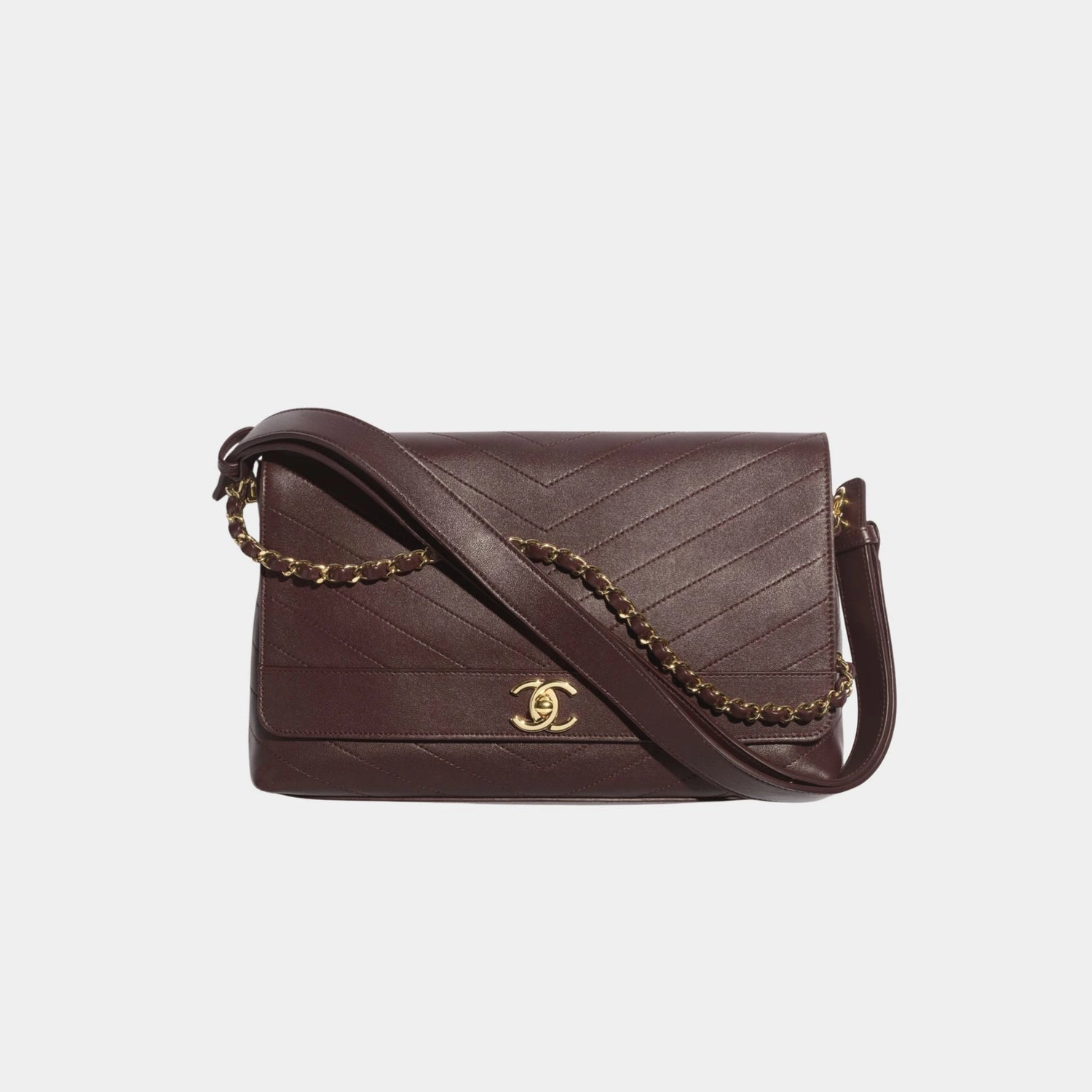 Chanel Maxi Flapbag Lambskin Dark Brown, Front 