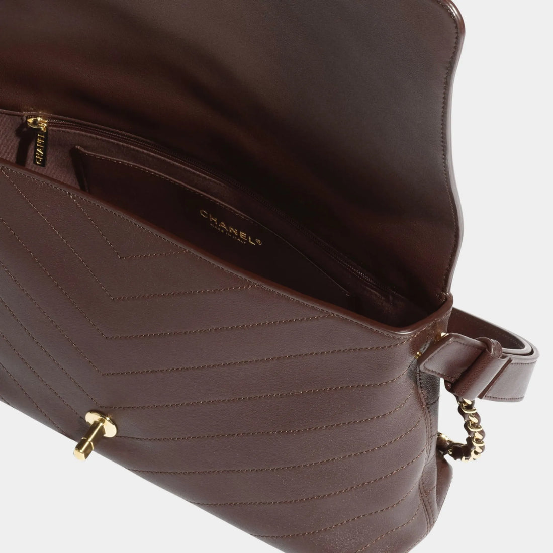 Chanel Maxi Flapbag Lambskin Dark Brown, Top 