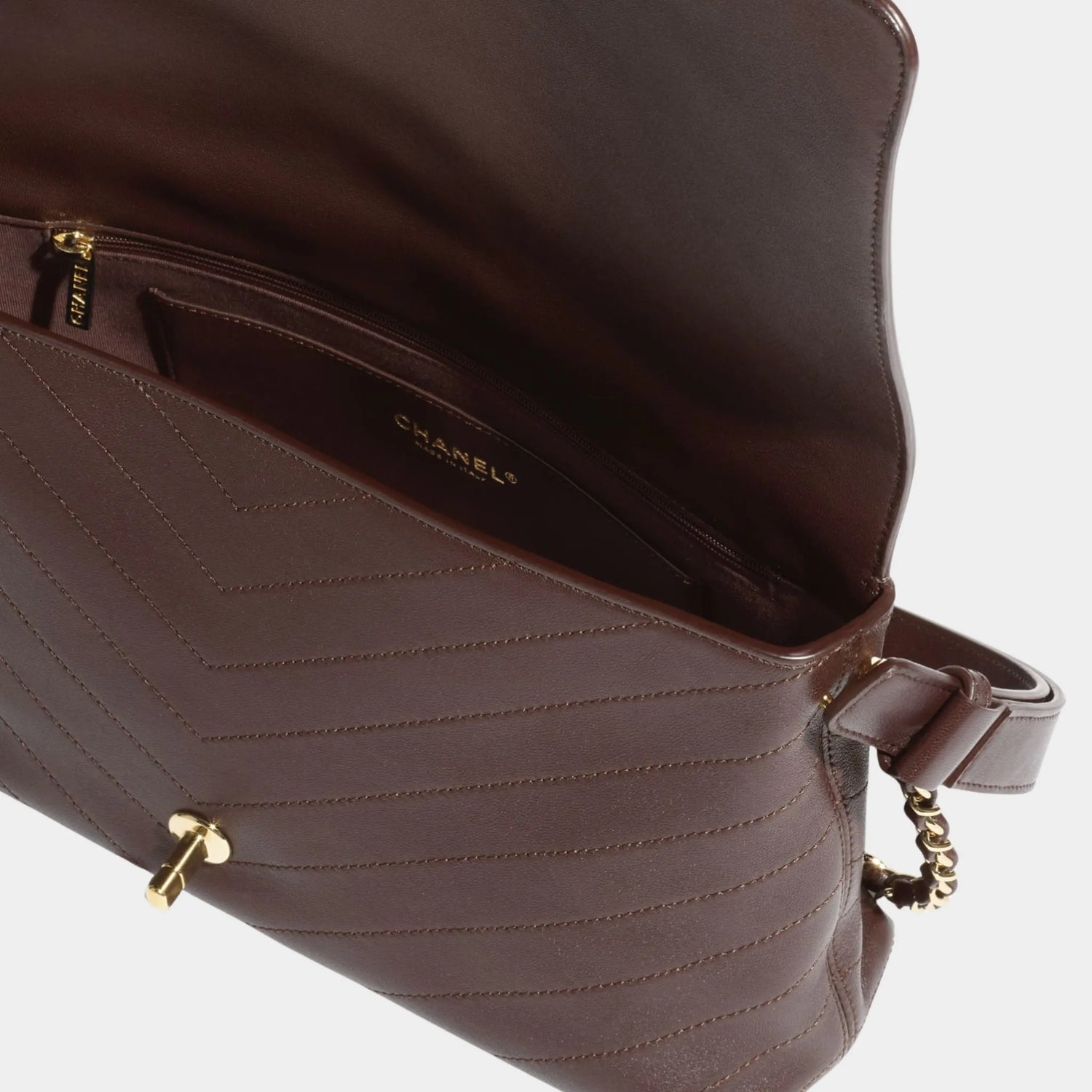 Chanel Maxi Flapbag Lambskin Dark Brown, Top 
