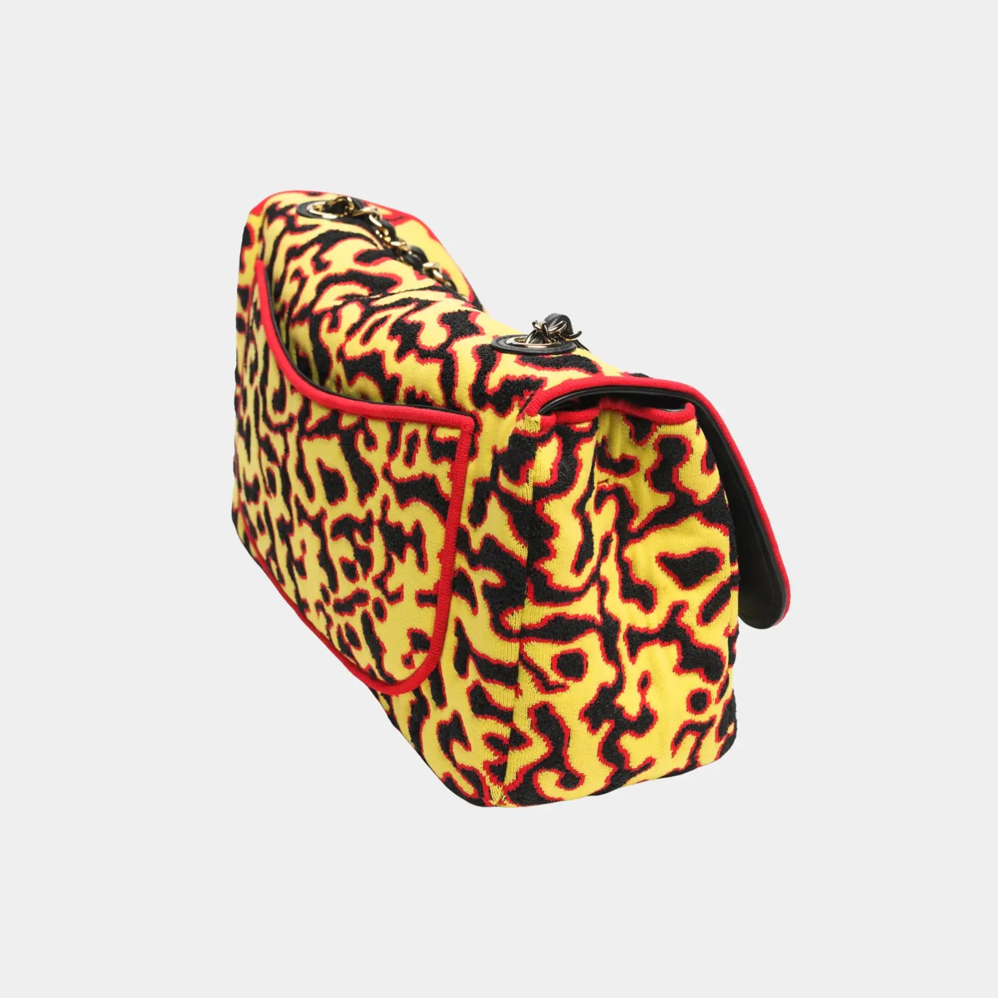 Chanel Maxi Flapbag Mixed Fibers &amp; Gold-Tone Metal Yellow Black &amp; Red, Back