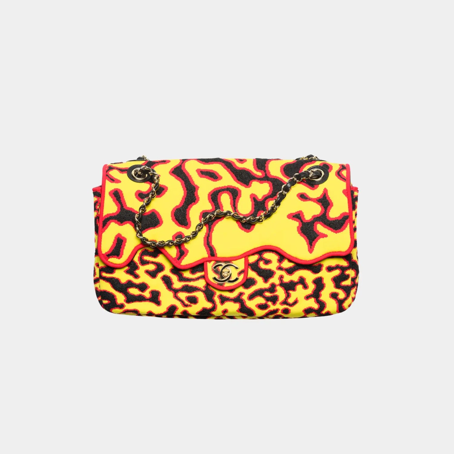 Chanel Maxi Flapbag Mixed Fibers &amp; Gold-Tone Metal Yellow Black &amp; Red, Front