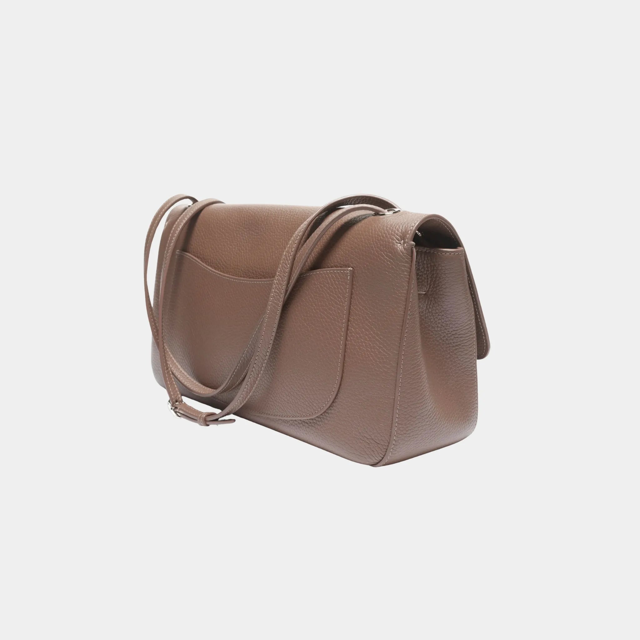 Chanel Maxi Flapbag in Silver Metal &amp; Grained Calfskin, Light Brown, Back