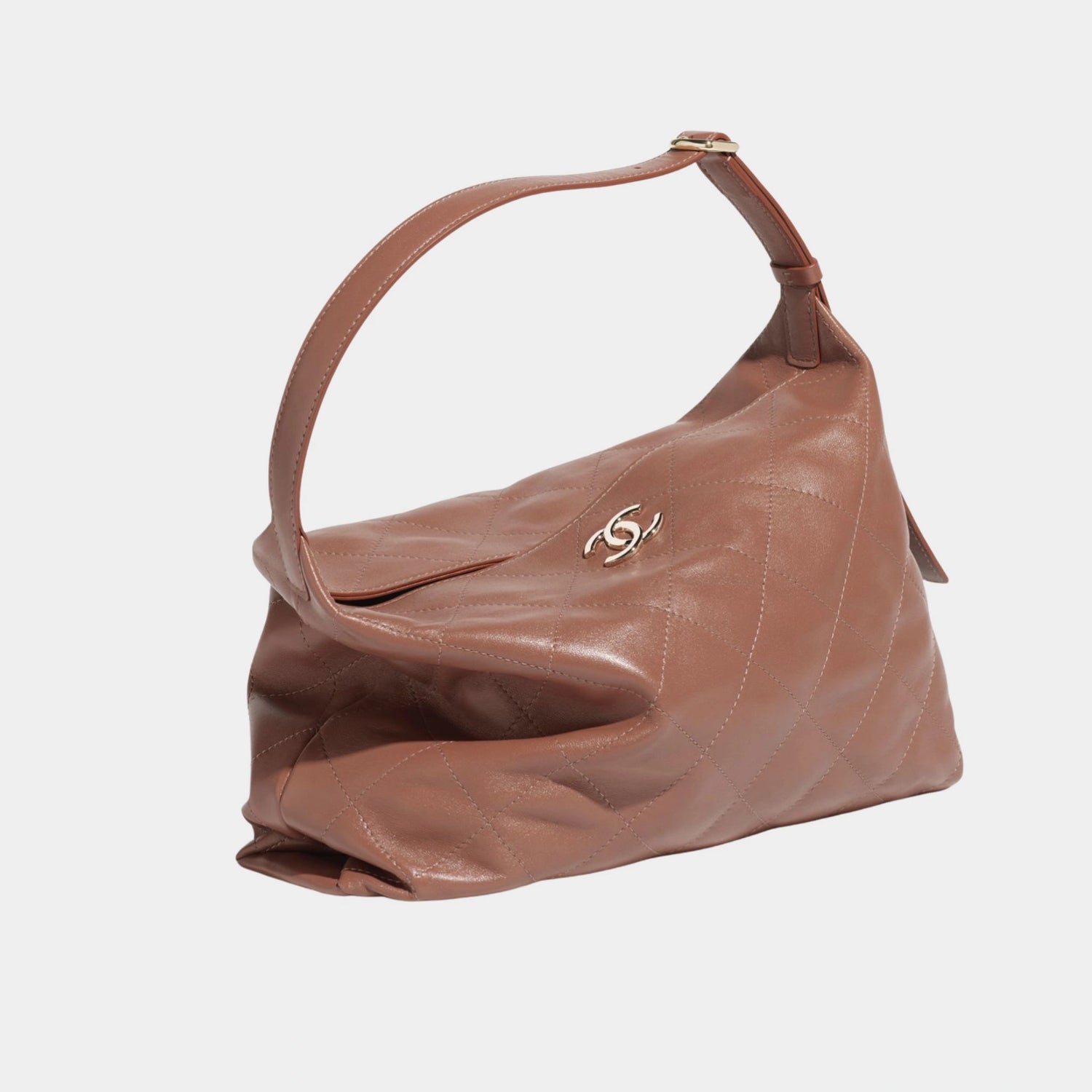 Maxi Hobo Bag Shiny Lambskin &amp; Gold Tone Metal, Side