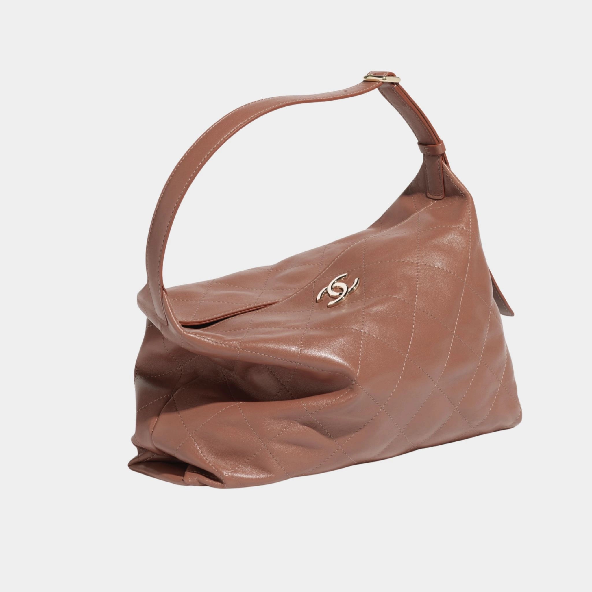 Maxi Hobo Bag Shiny Lambskin &amp; Gold Tone Metal, Side