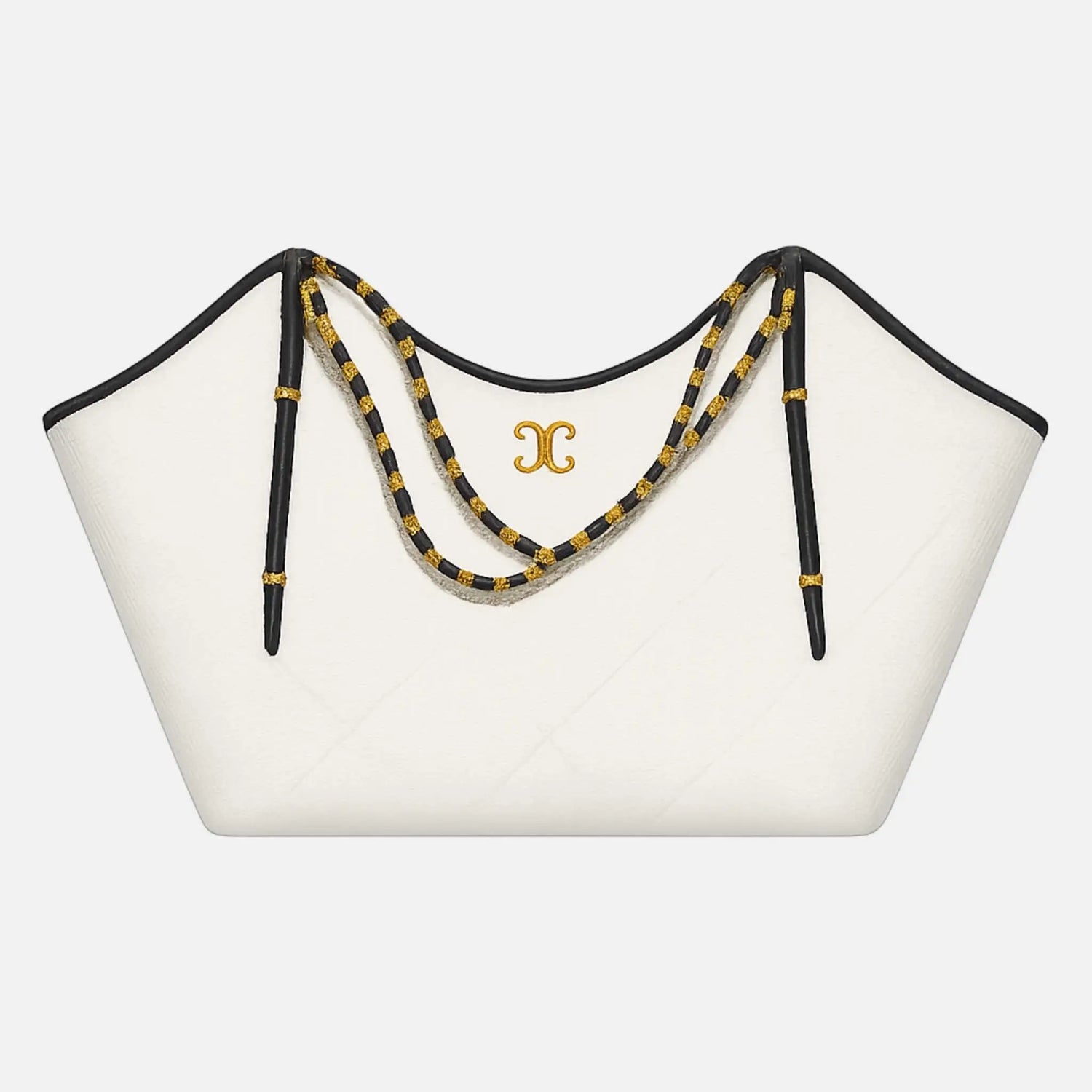 Chanel Maxi Shopping Bag Braided Raffia Calfskin Gold Tone Metal, White, Front