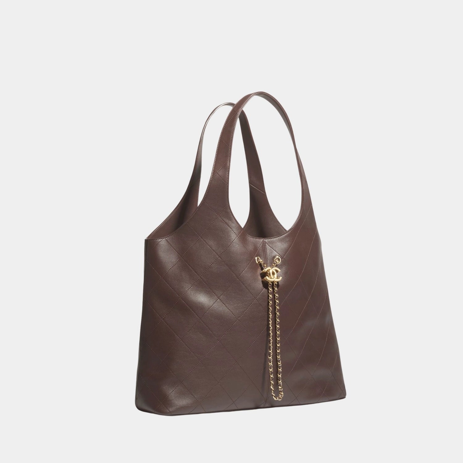 Maxi Shopping Bag Calfskin &amp; Gold Tone Metal Dark Brown, Side