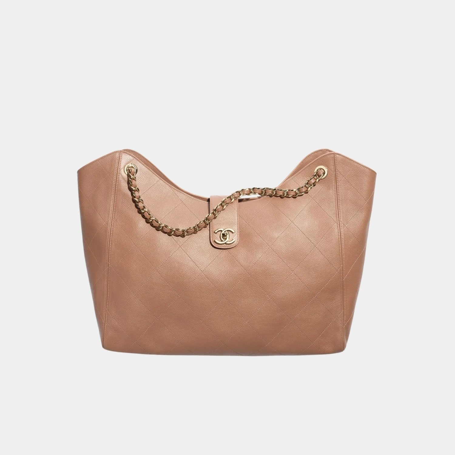 Chanel Maxi Shopping Bag Grained Calfskin &amp; Gold Tone Metal Brown, Front 