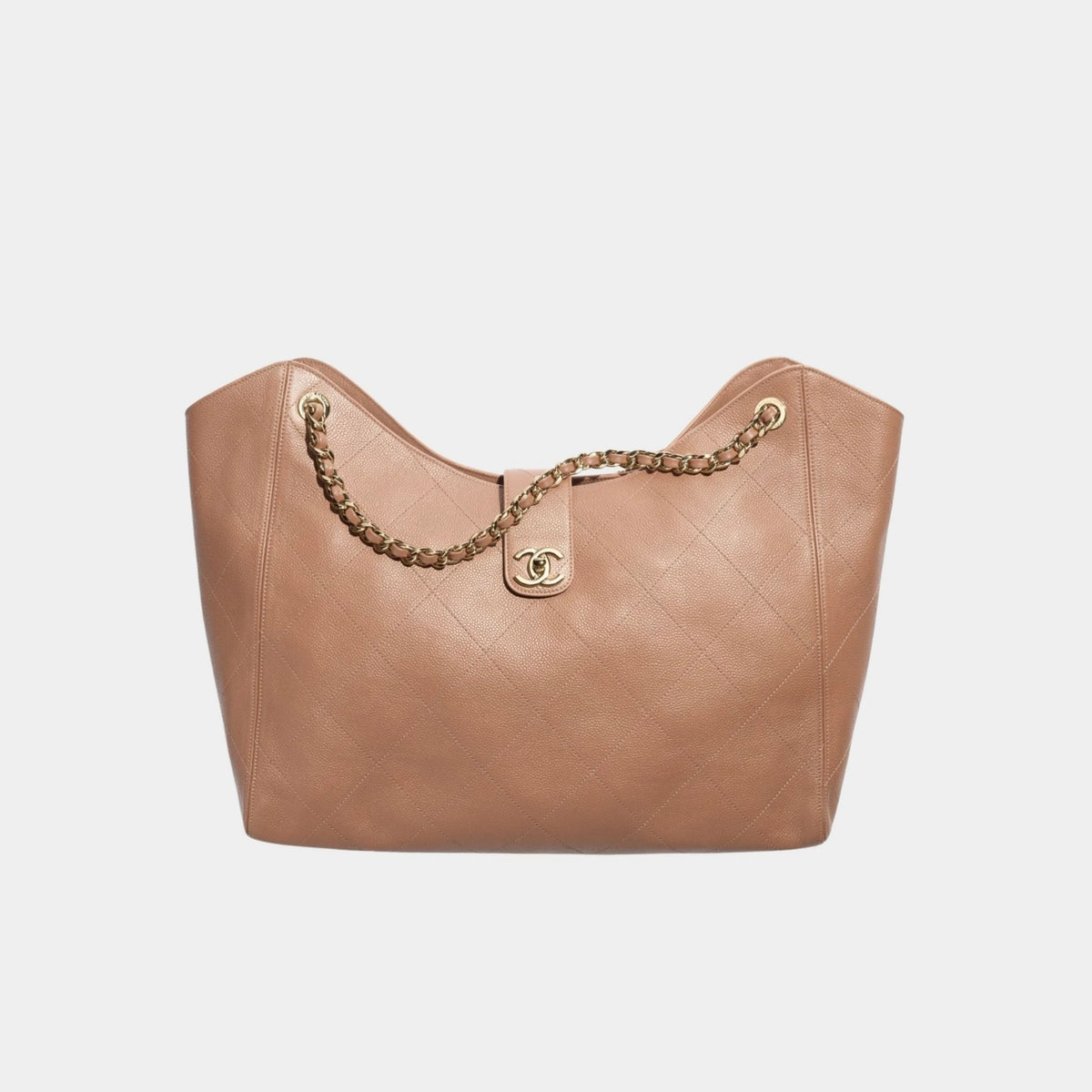 Maxi Shopping Bag Grained Calfskin & Gold Tone Metal Brown