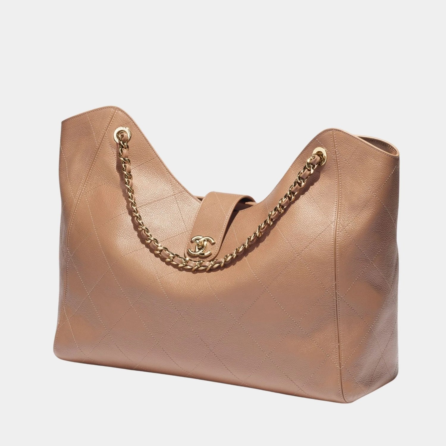 Chanel Maxi Shopping Bag Grained Calfskin &amp; Gold Tone Metal Brown, Side