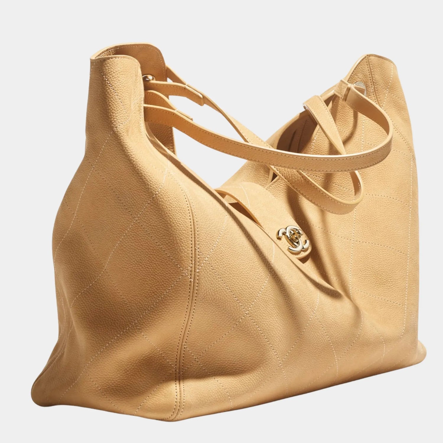 Maxi Shopping Bag Grained Nubuck Calfskin &amp; Gold Tone Metal, Closeup