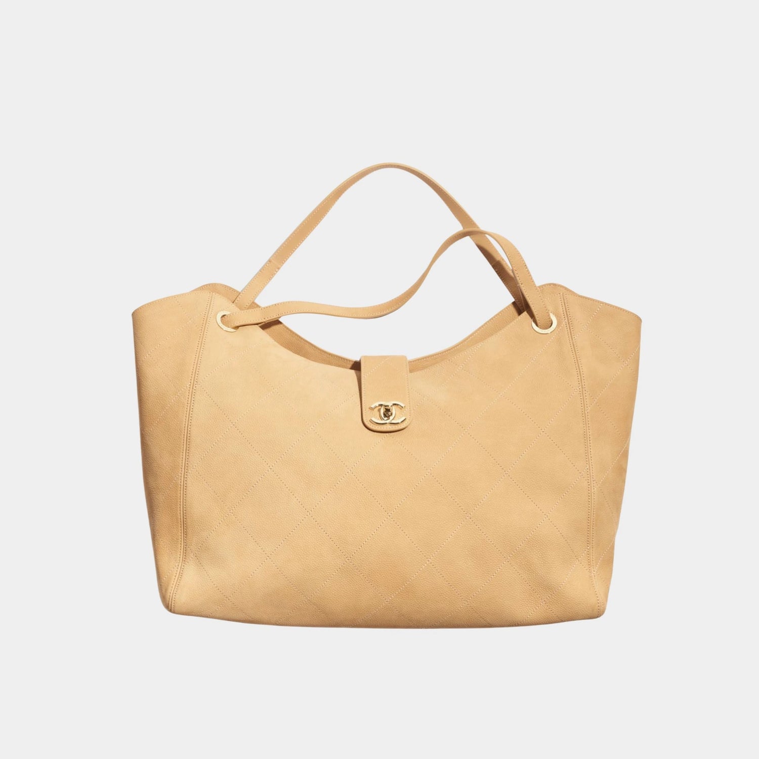 Maxi Shopping Bag Grained Nubuck Calfskin &amp; Gold Tone Metal, Front 