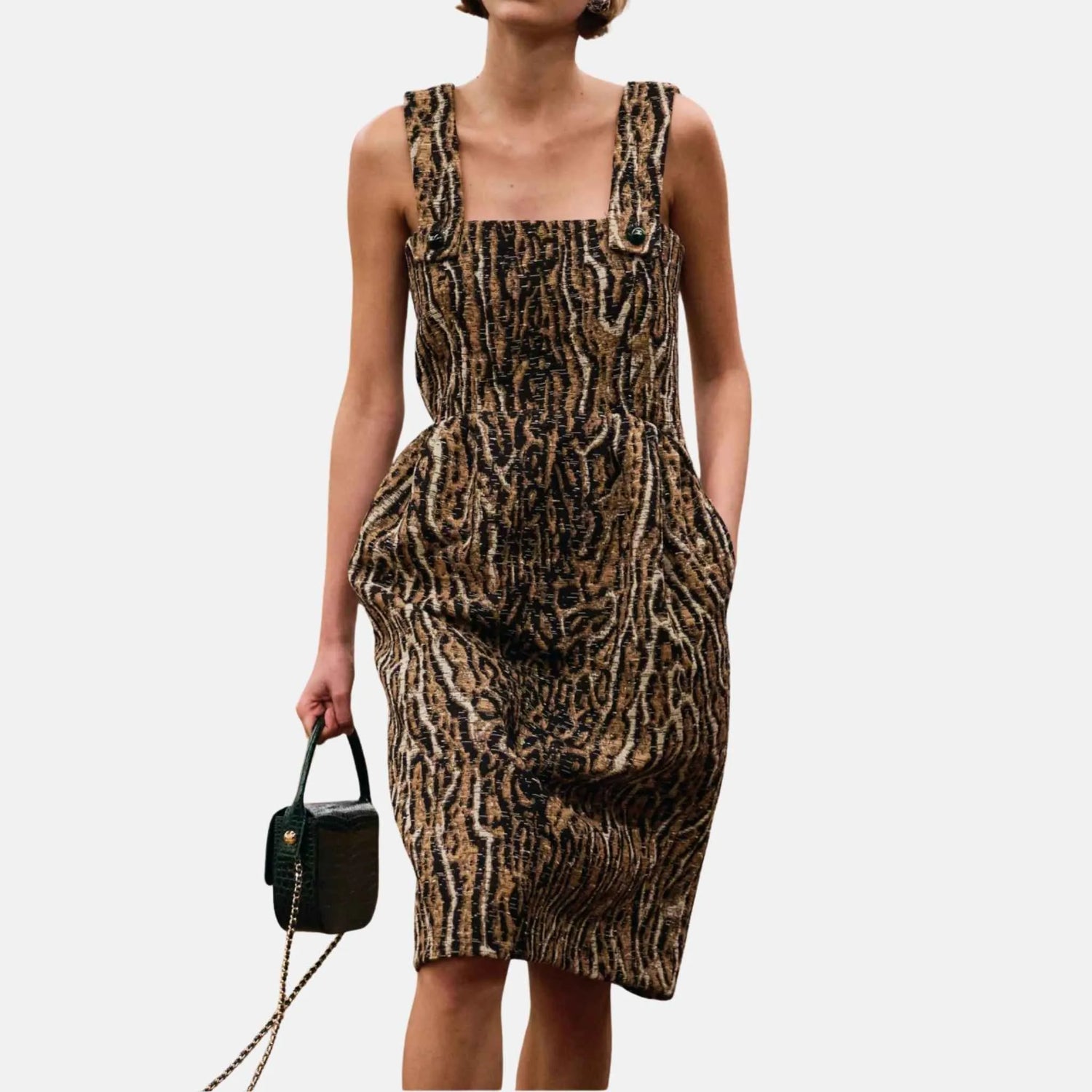 Chanel Midi Dress Cotton Silk Mixed Fibers in Brown Black and White
