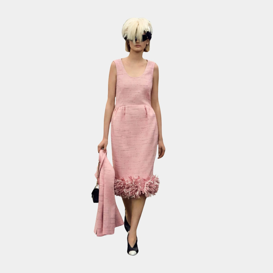 Chanel Midi Dress in Cotton Silk &amp; Mixed Fibres in Pink, Front