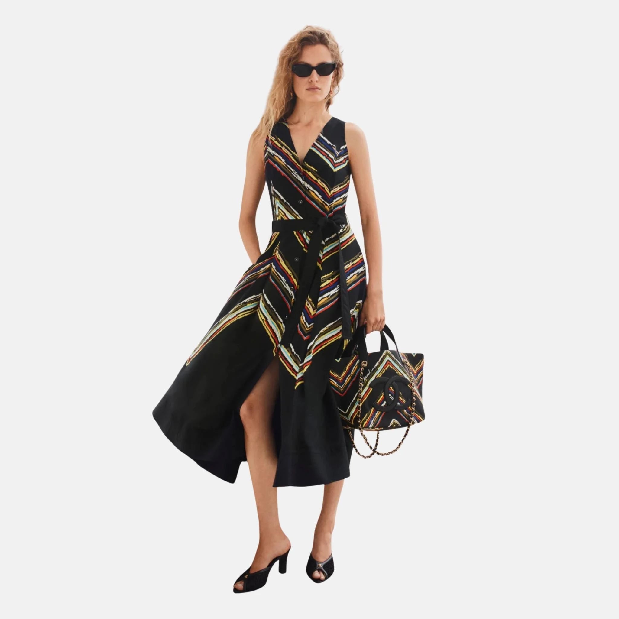 Chanel Midi Dress Silk Black Multicolour
