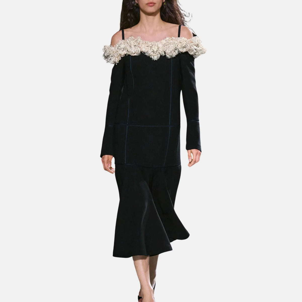 Midi Dress Wool Silk in Black