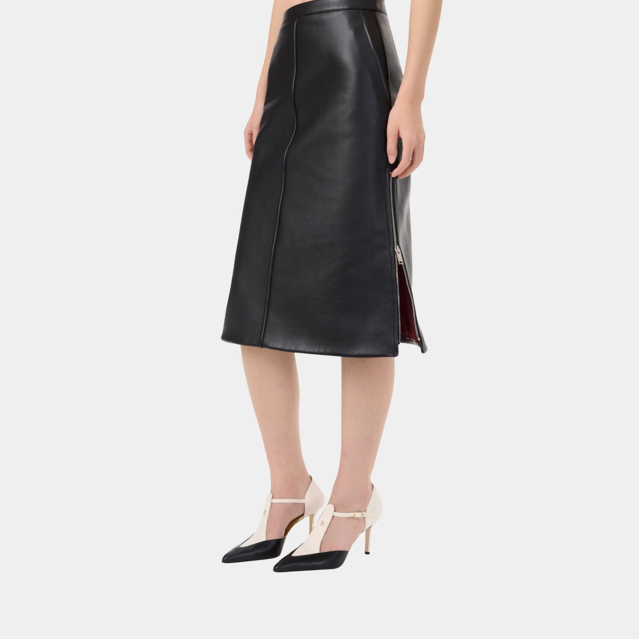 Chanel Midi Skirt Calfskin in Black, Front