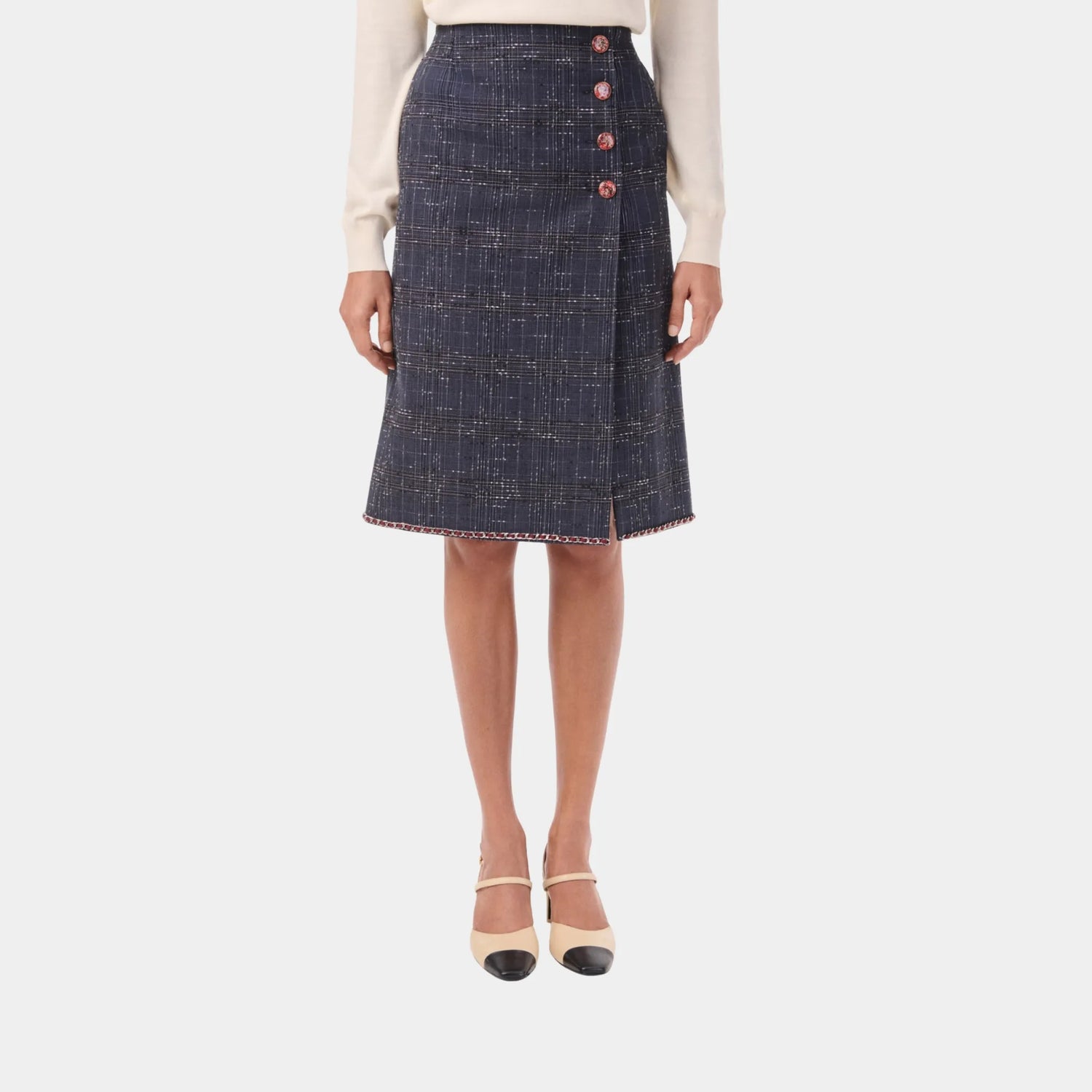 Chanel Midi Skirt Cotton in Dark Blue &amp; Gray, Front