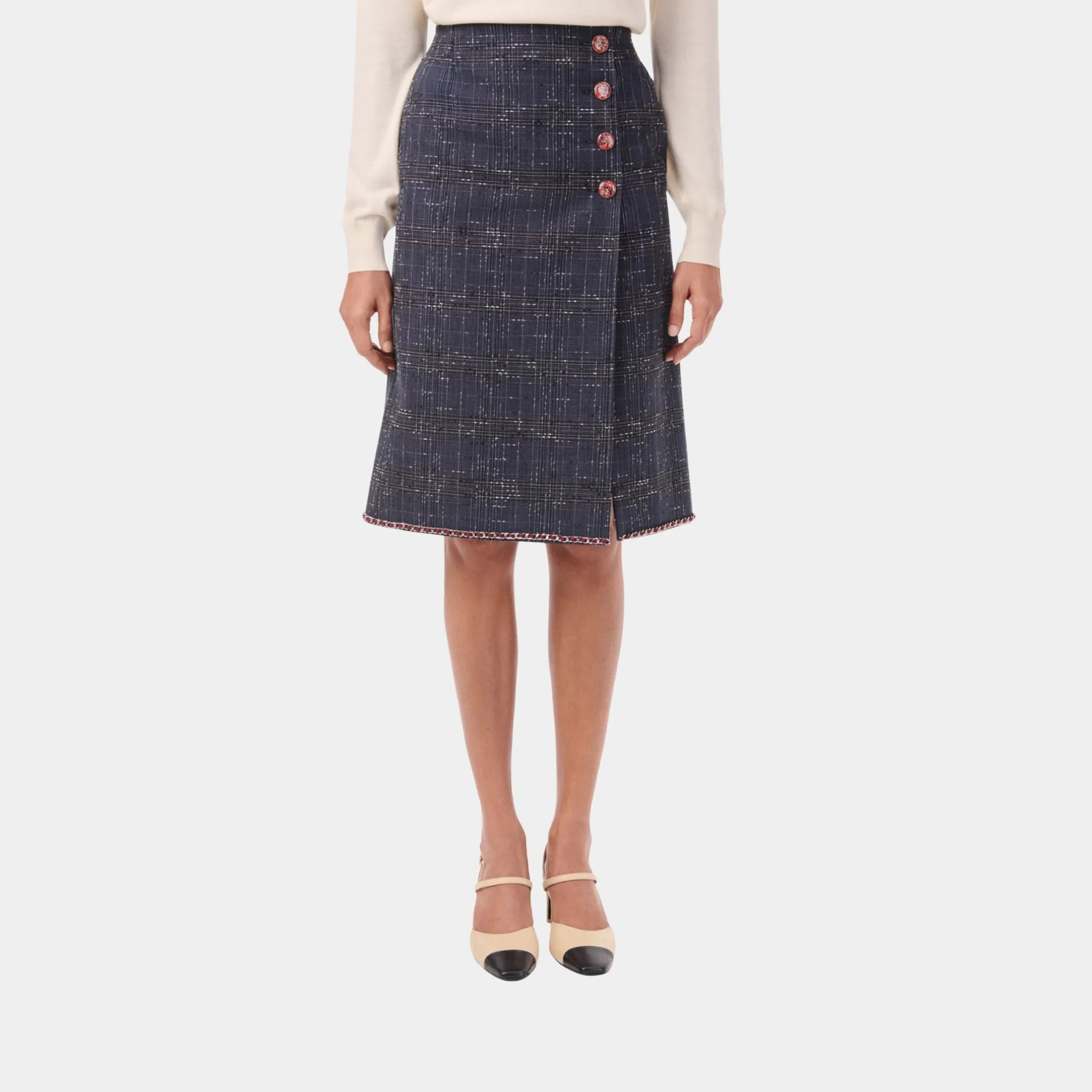 Chanel Midi Skirt Cotton in Dark Blue &amp; Gray, Front