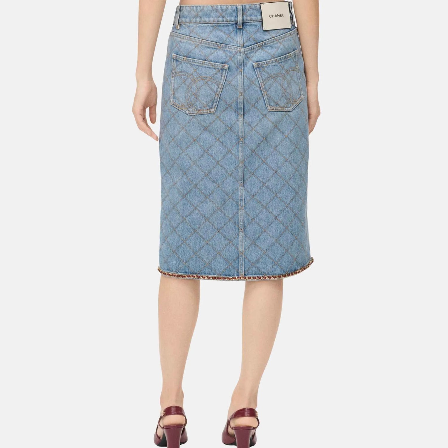 Chanel Midi Skirt in Denim Blue, Back