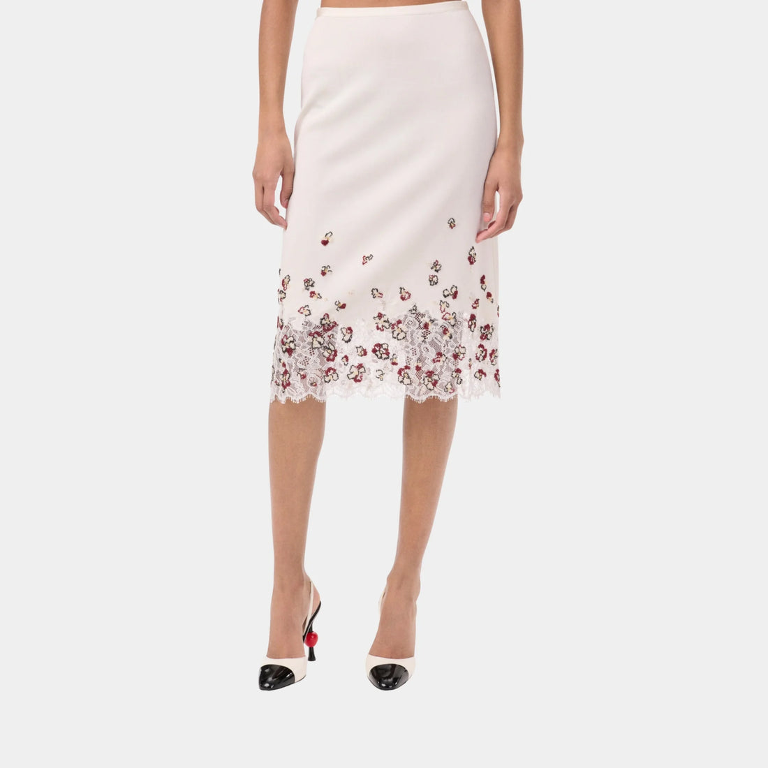 Chanel Midi Skirt Embroidered Silk Seed Beads &amp; Glass Tubes, Front