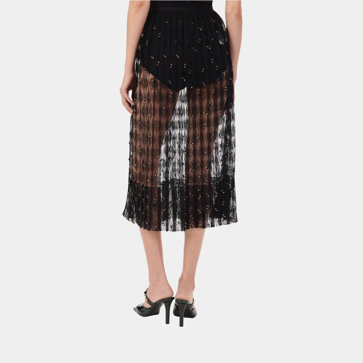 Chanel Midi Skirt in Black Embroidered Silk, Back