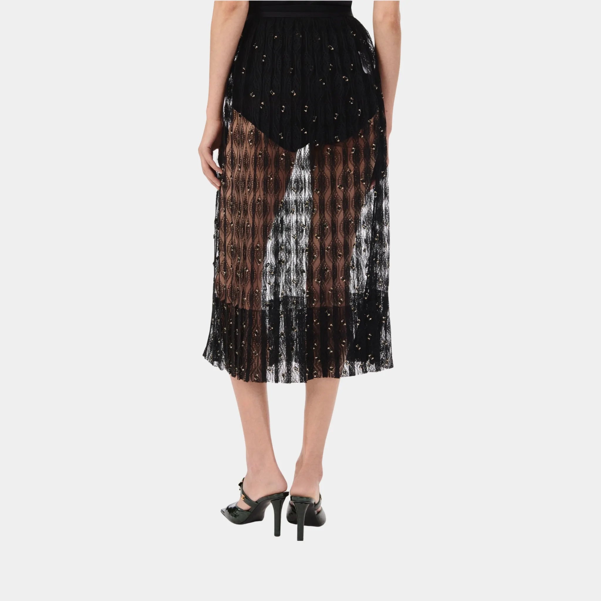 Chanel Midi Skirt in Black Embroidered Silk, Back