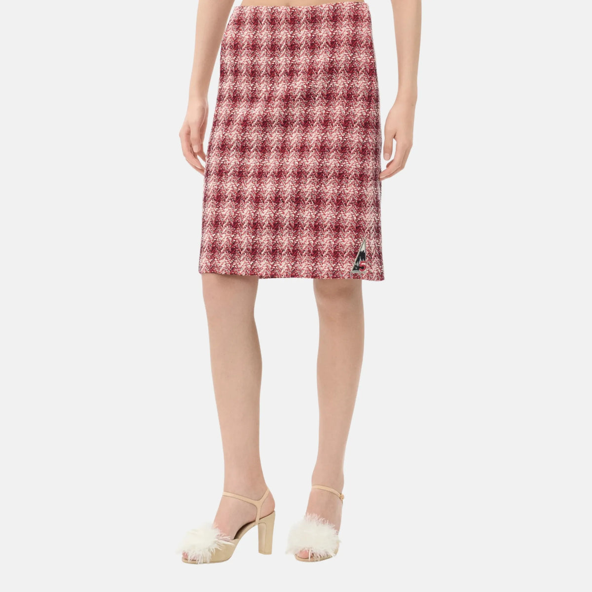 Midi Skirt in Cotton — Red Pink and White