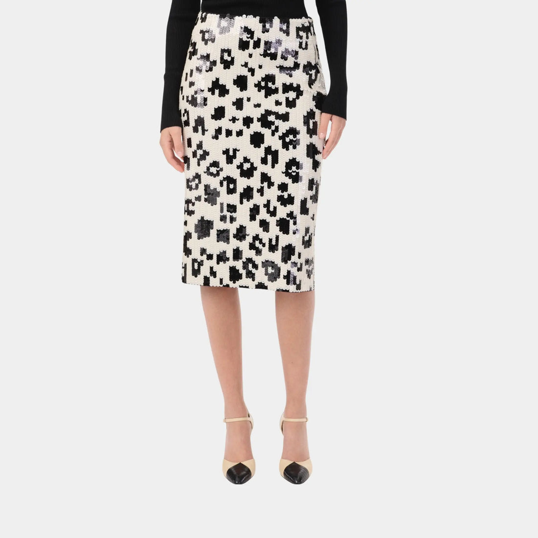 Chanel Midi Skirt in Ecru & Black Mixed Fibres, Front