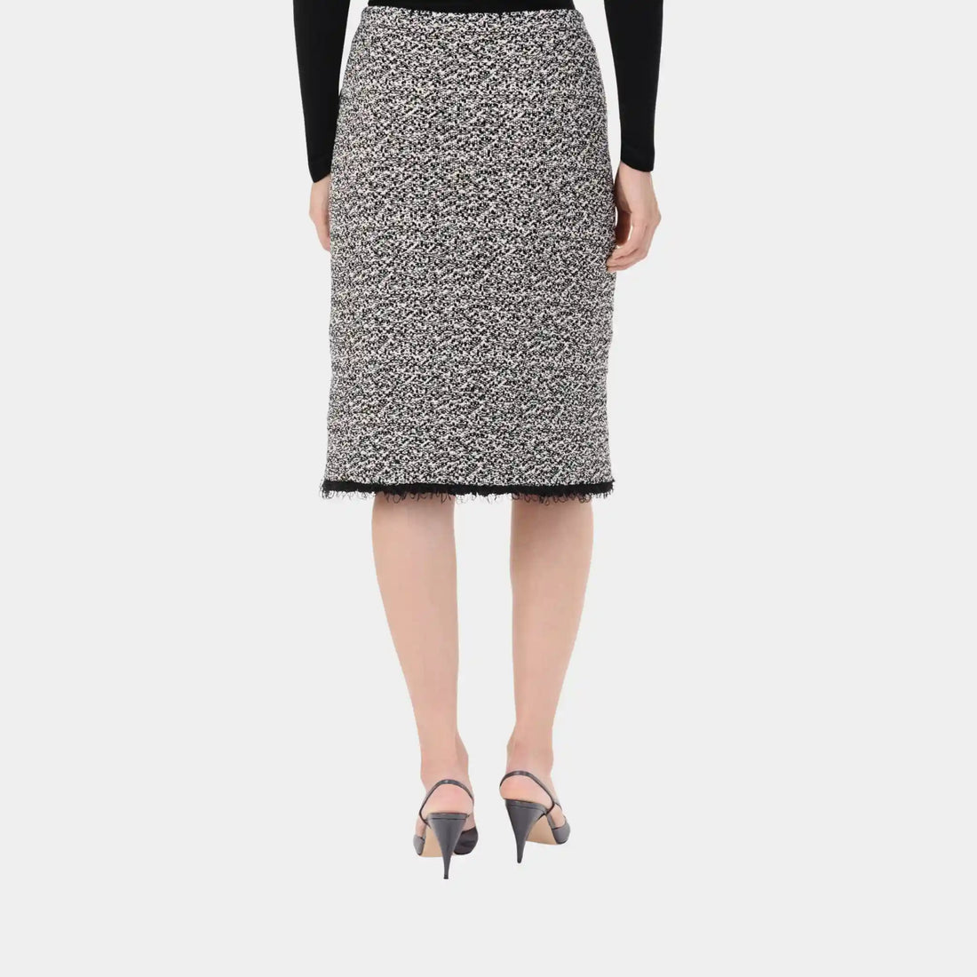 Chanel Midi Skirt in White & Black Cotton, Back