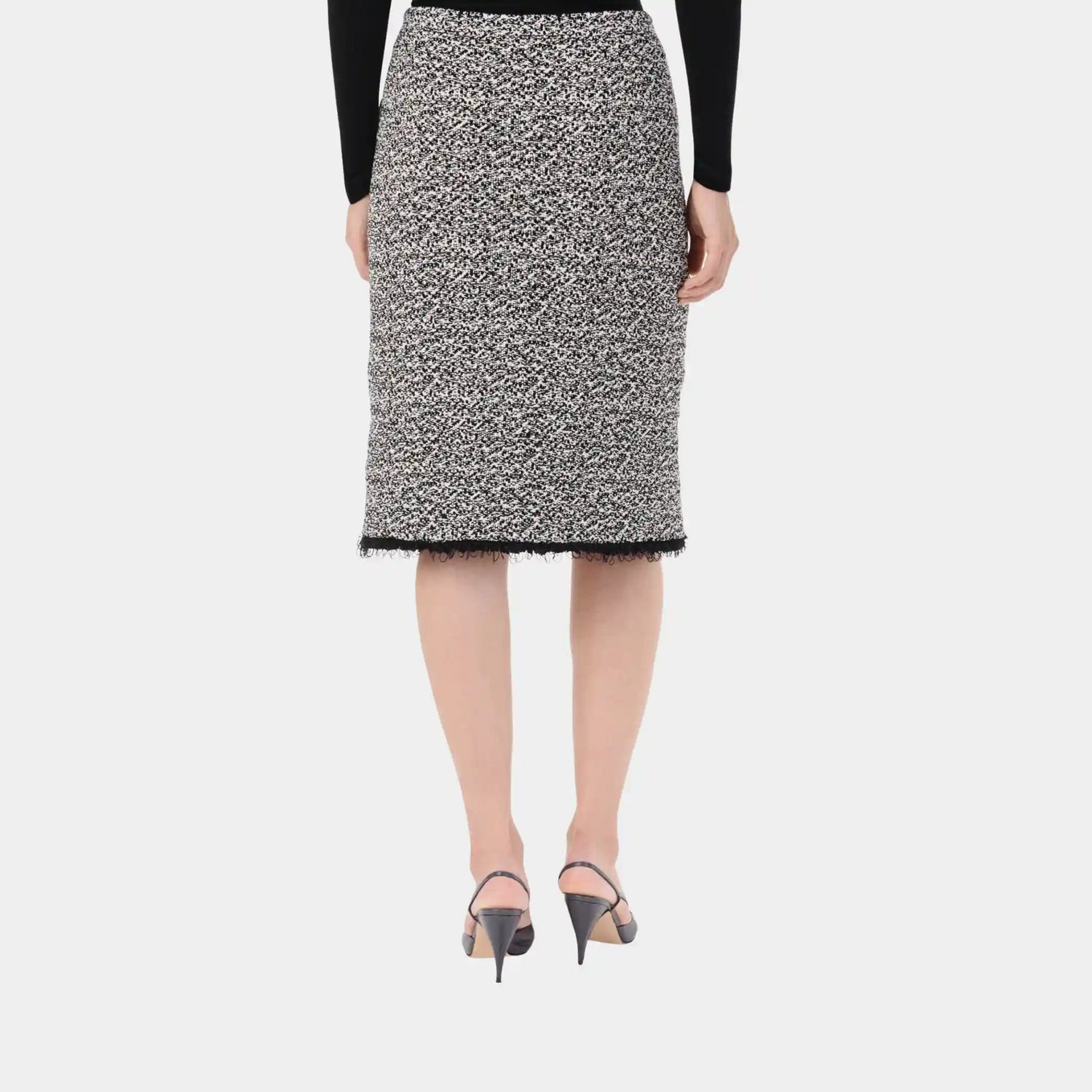 Chanel Midi Skirt in White &amp; Black Cotton, Back