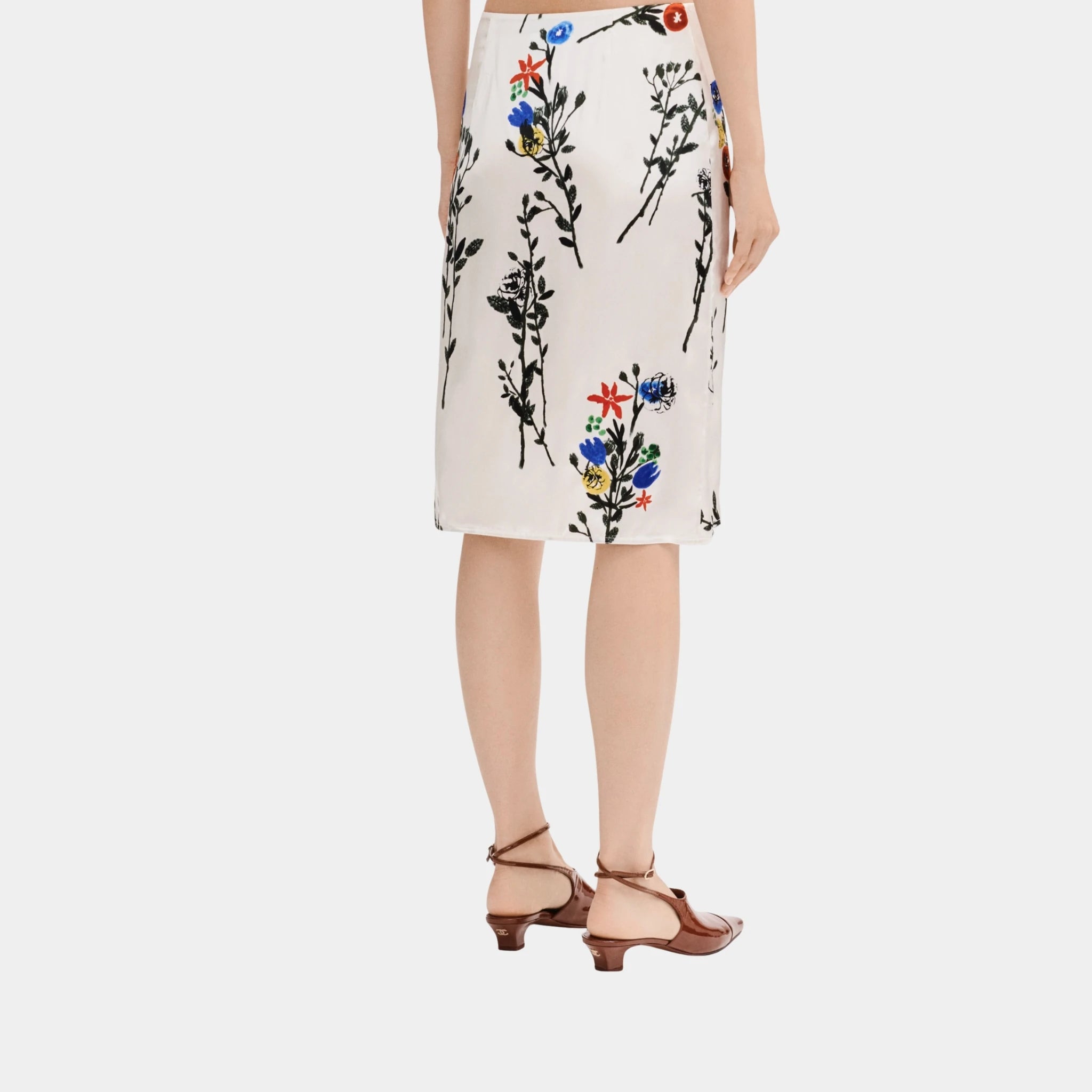 Chanel Midi Skirt in White Printed Silk Satin, Back