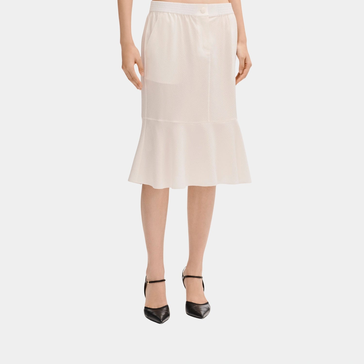Chanel Midi Skirt in White Silk Jacquard, Back