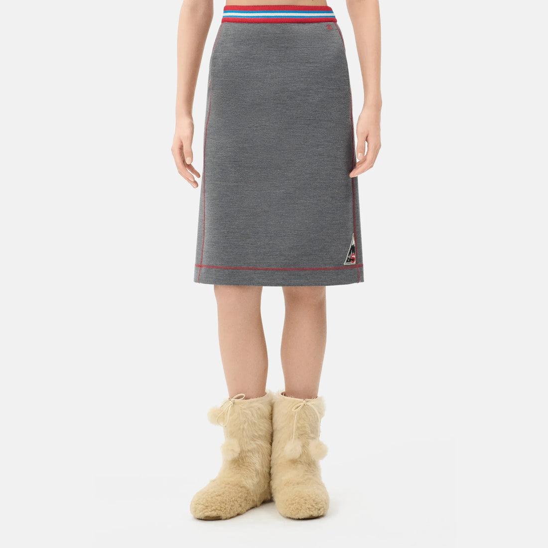 Chanel Midi Skirt Jersey in Grey, Coco Neige 2026, worn front view