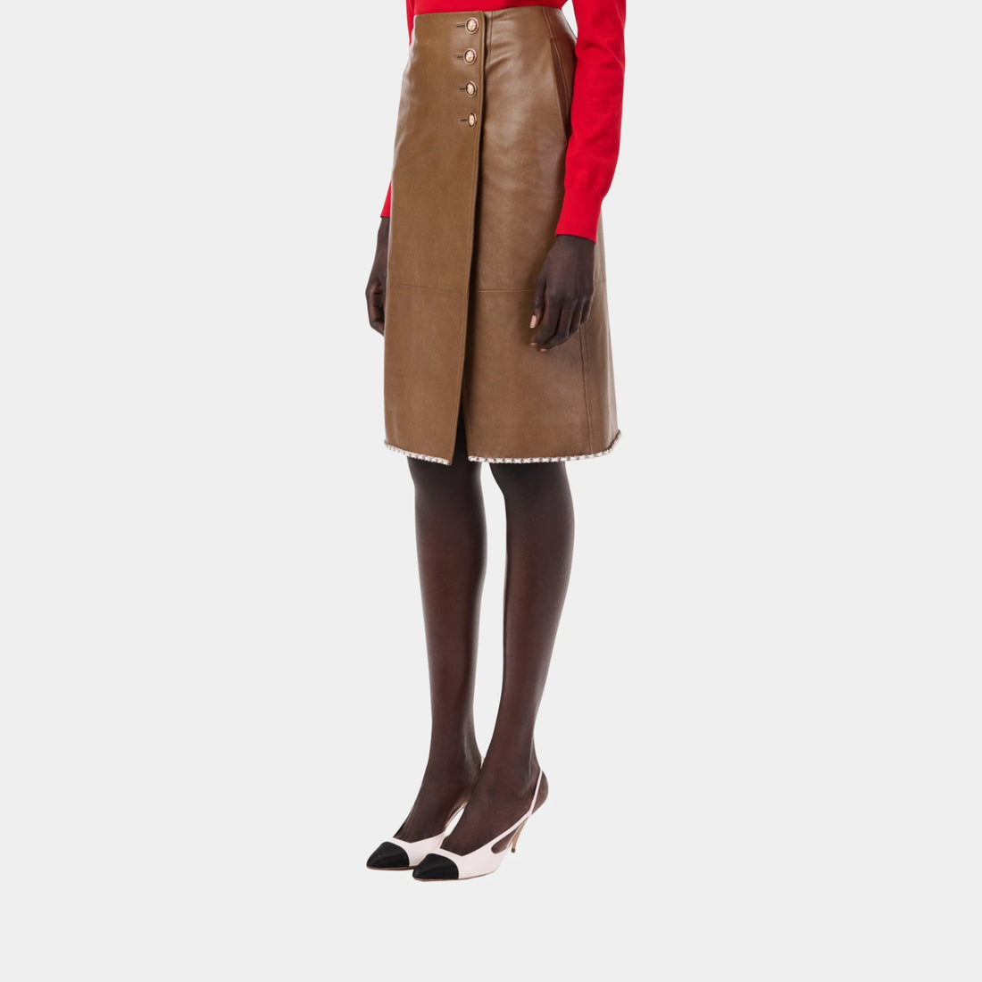 Chanel Midi Skirt Lambskin in Tobacco &amp; White, Front
