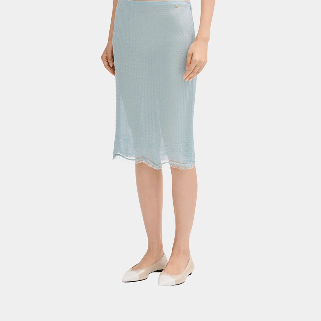 Chanel Midi Skirt in Light Blue Mixed Fibres, Front