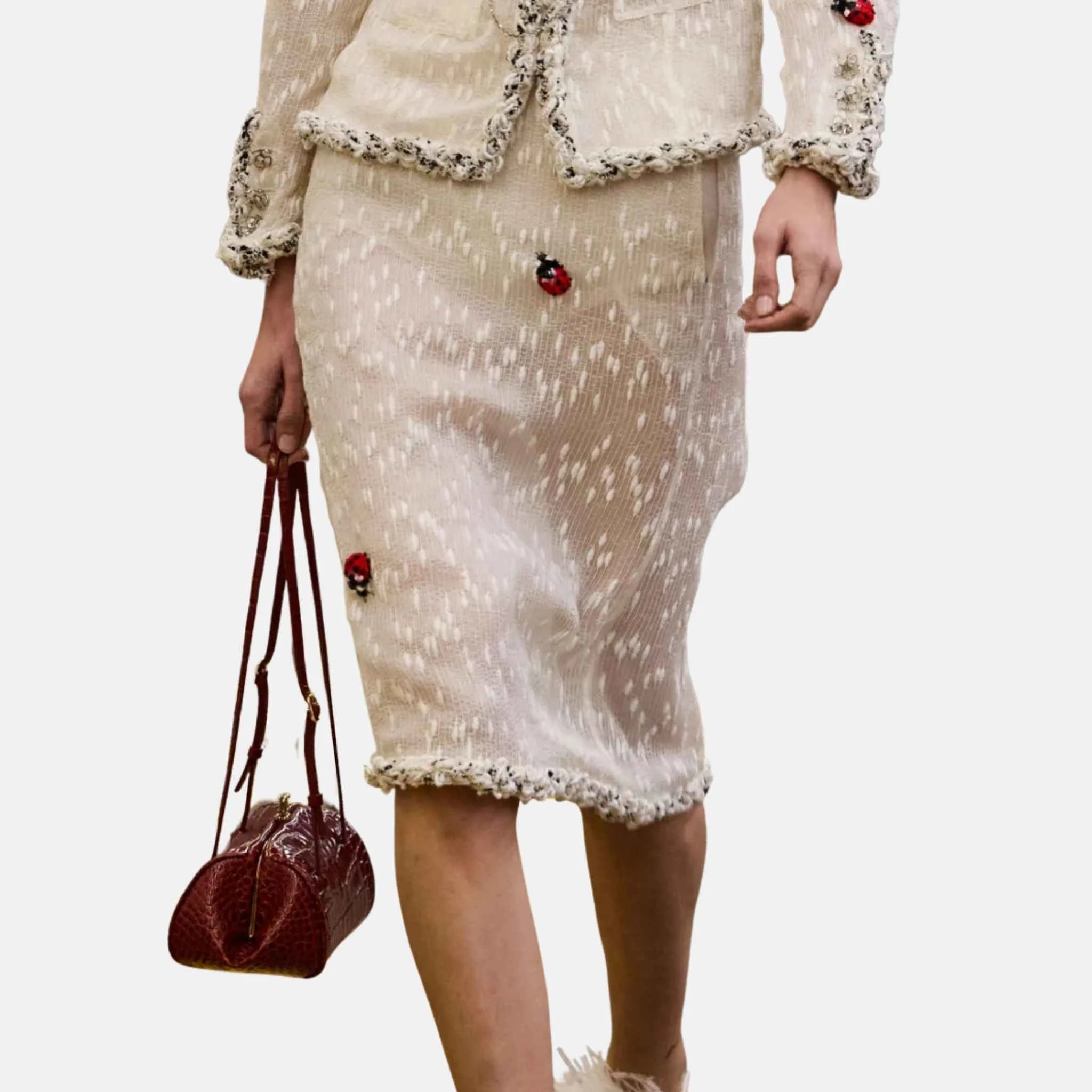 Chanel Midi Skirt Mixed Fibers in White Black and Red