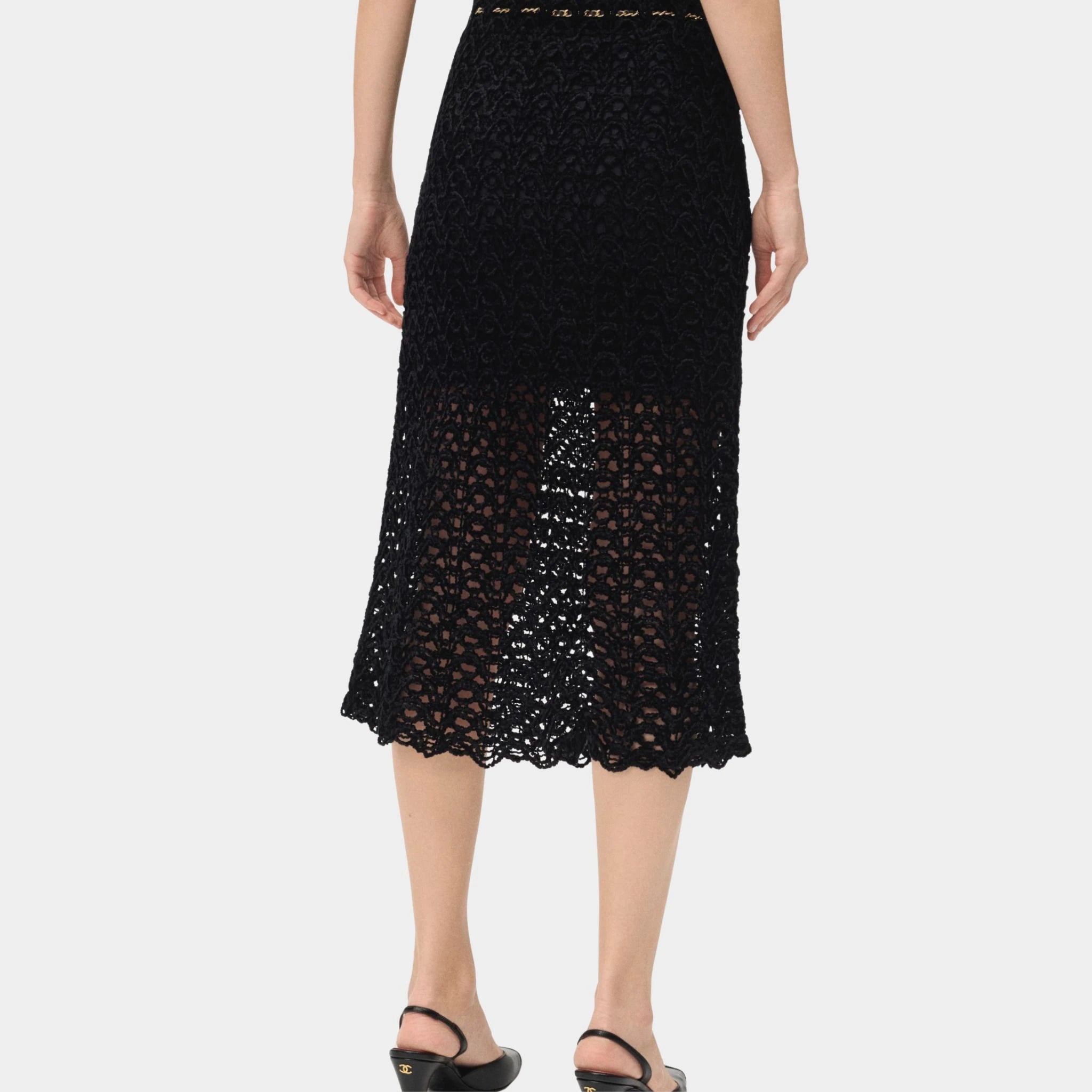 Chanel Midi Skirt Mixed Fibres Black