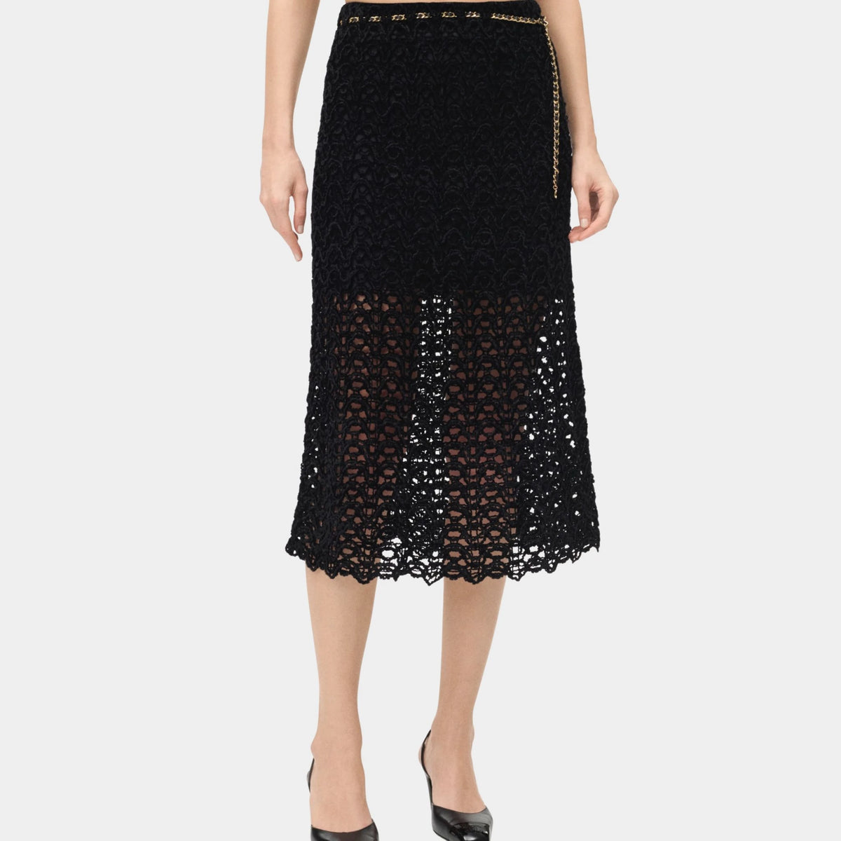 Midi Skirt Mixed Fibres Black
