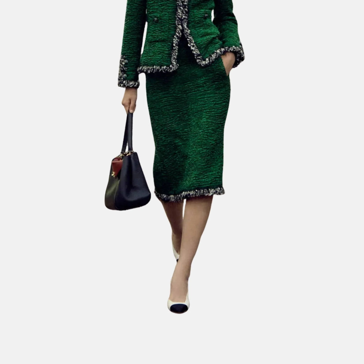 Midi Skirt Silk Green White and Black