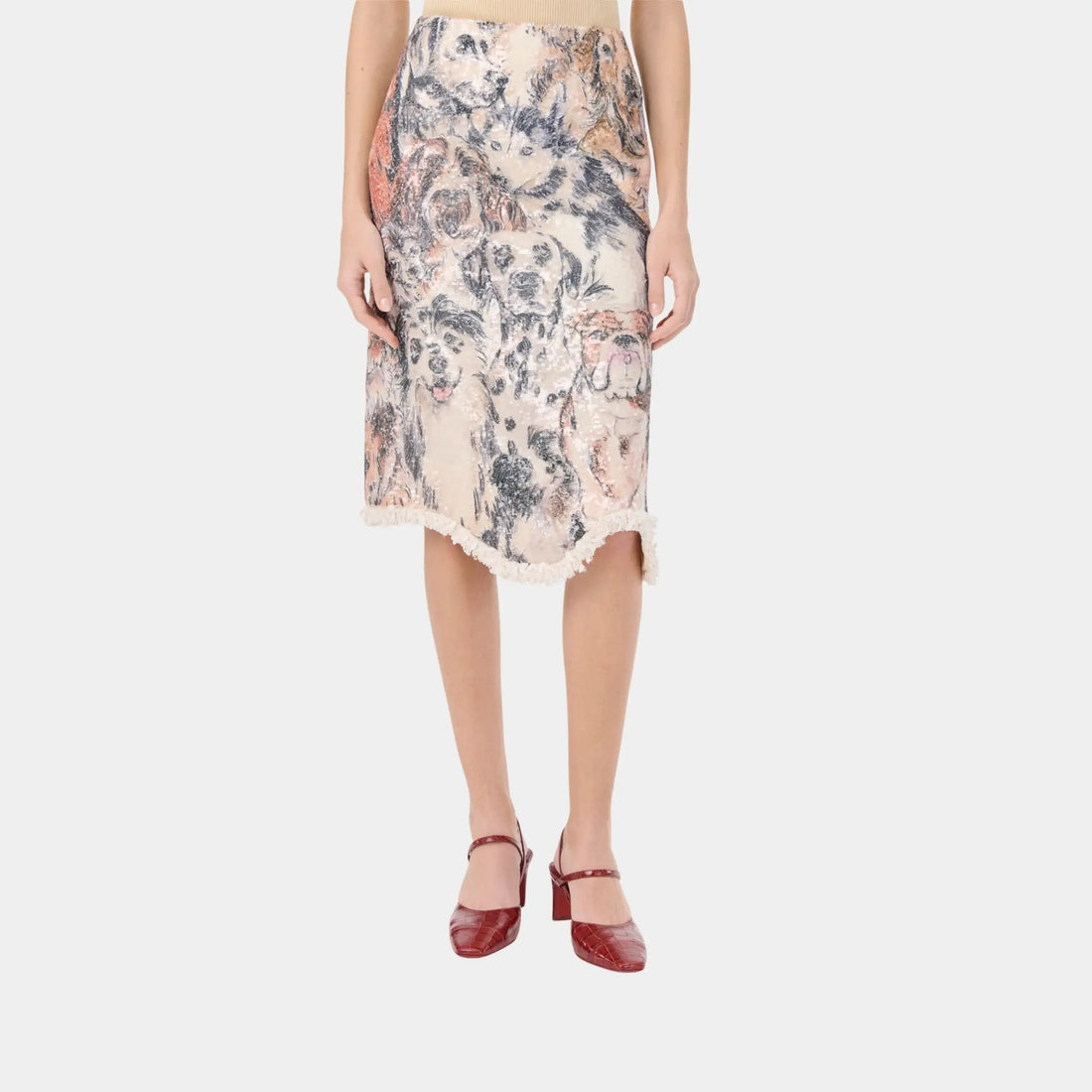 Chanel Midi Skirt Silk in Ecru & Multicolour, Front