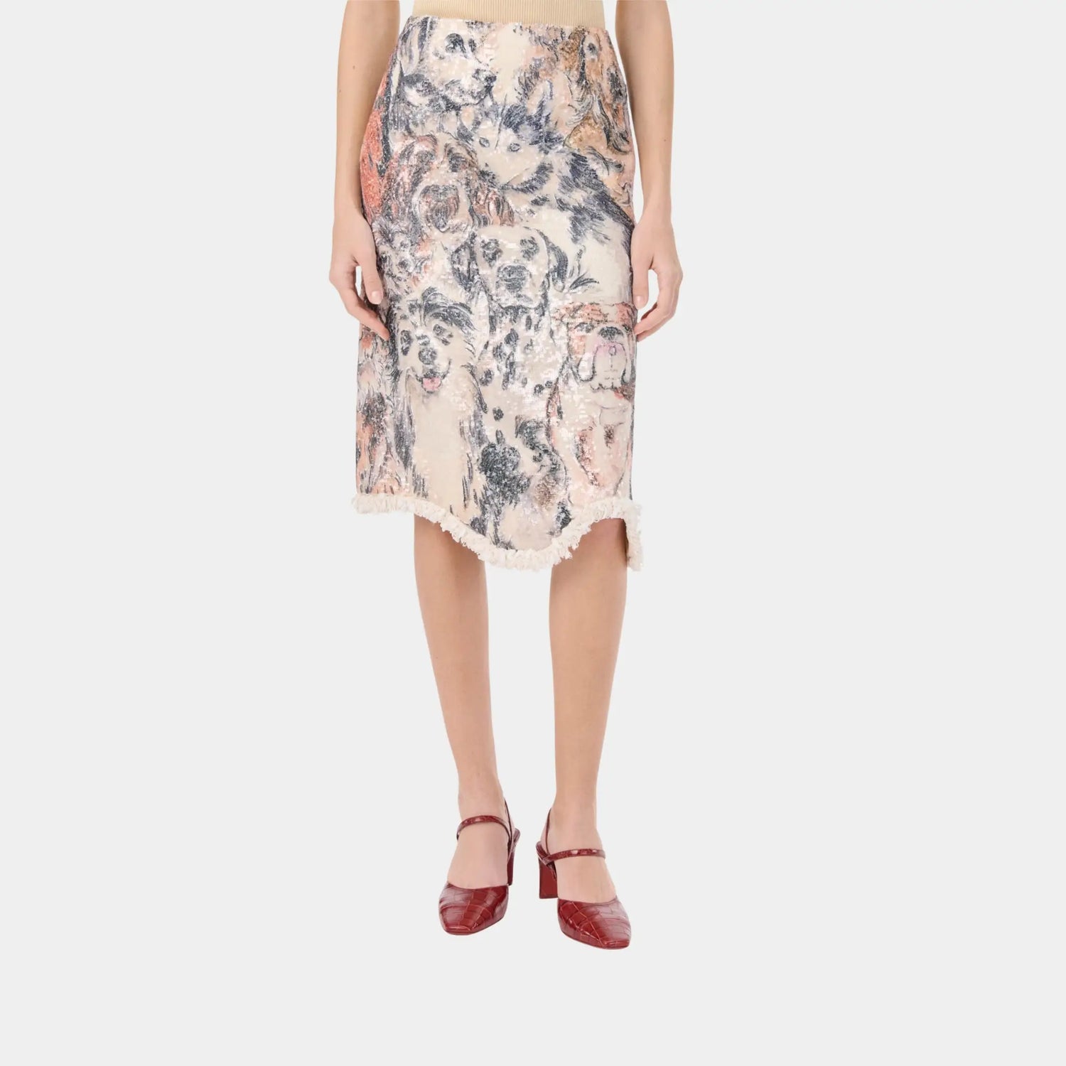 Chanel Midi Skirt Silk in Ecru &amp; Multicolour, Front