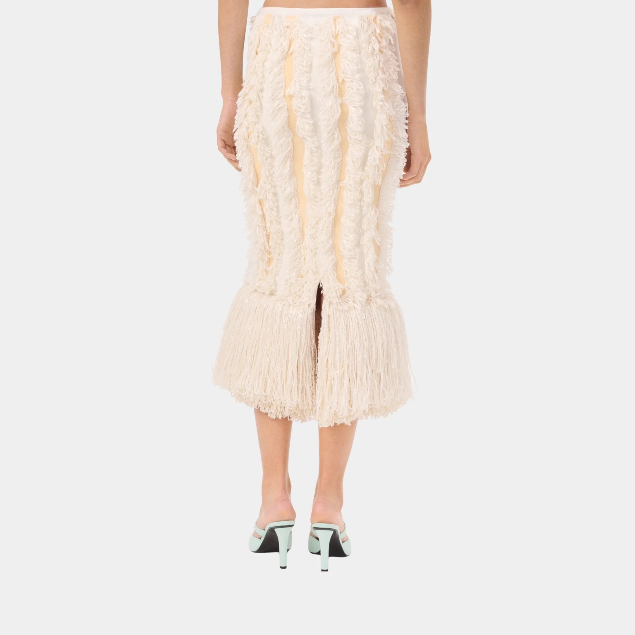 Chanel Midi Skirt Silk &amp; Mixed Fibres in Ecru &amp; White, Back