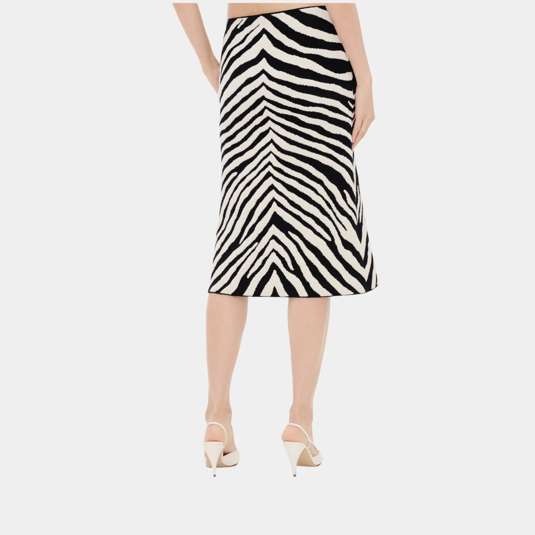 Chanel Midi Skirt Silk &amp; Mixed Fibres in White &amp; Black, Back