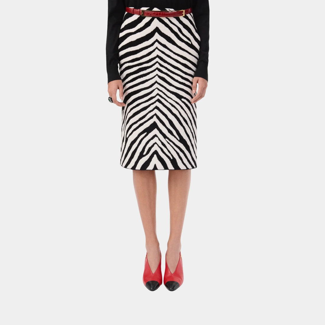 Chanel Midi Skirt Silk & Mixed Fibres in White & Black, Front