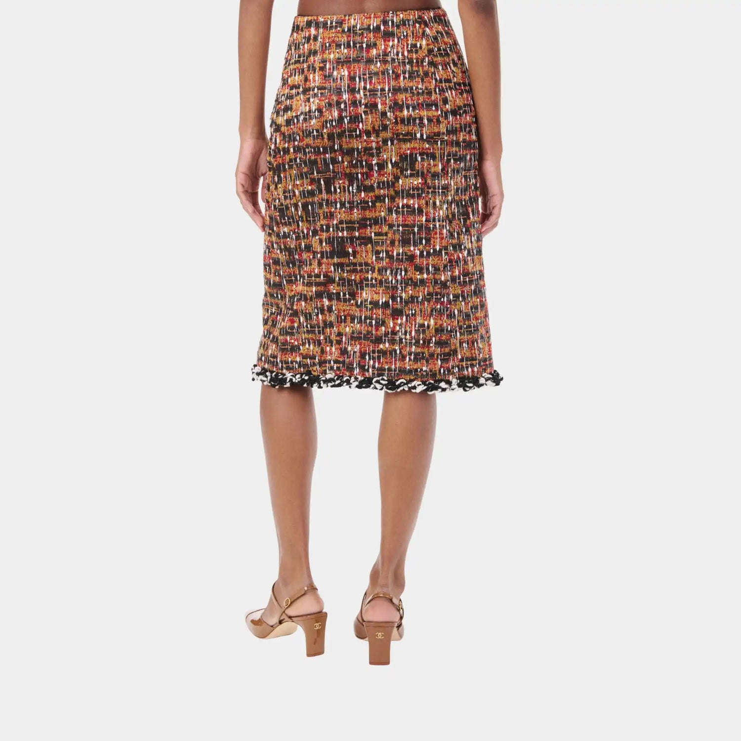 Chanel Midi Skirt Tweed in Black &amp; Multicolour, Back